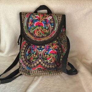 Embroidered Multicolor Floral Backpack - Women Bags